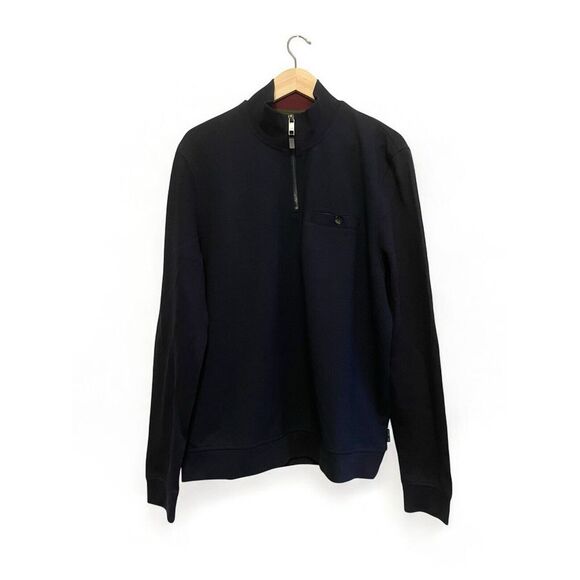 Ted Baker Men Quarter Zip Pullover Sweater Size‎ XL/5 Navy Blue Mock Neck Preppy - Picture 1 of 6